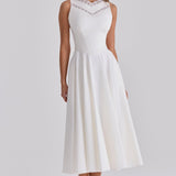 Eef | White Sculpted Stretch Cotton Midi Dress