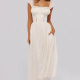 Eef | White Sculpted Stretch Cotton Midi Dress