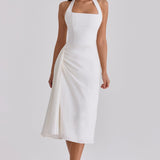 Eef | White Sculpted Stretch Cotton Midi Dress