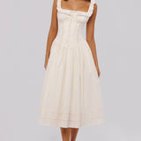 Eef | White Sculpted Stretch Cotton Midi Dress