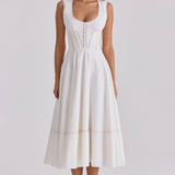 Eef | White Sculpted Stretch Cotton Midi Dress