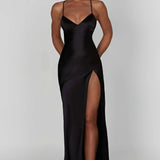 Alexia | Bias-Cut Plunging Satin Maxi Dress