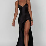 Alexia | Bias-Cut Plunging Satin Maxi Dress