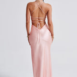 Alexia | Bias-Cut Plunging Satin Maxi Dress