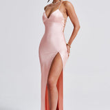 Alexia | Bias-Cut Plunging Satin Maxi Dress