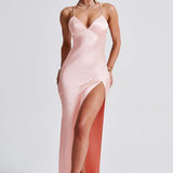 Alexia | Bias-Cut Plunging Satin Maxi Dress