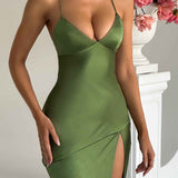 Alexia | Bias-Cut Plunging Satin Maxi Dress