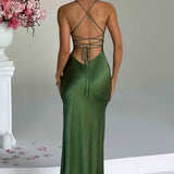 Alexia | Bias-Cut Plunging Satin Maxi Dress
