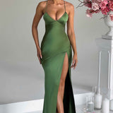 Alexia | Bias-Cut Plunging Satin Maxi Dress