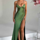 Alexia | Bias-Cut Plunging Satin Maxi Dress