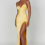 Alexia | Bias-Cut Plunging Satin Maxi Dress