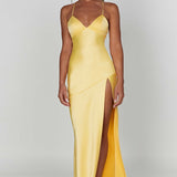 Alexia | Bias-Cut Plunging Satin Maxi Dress