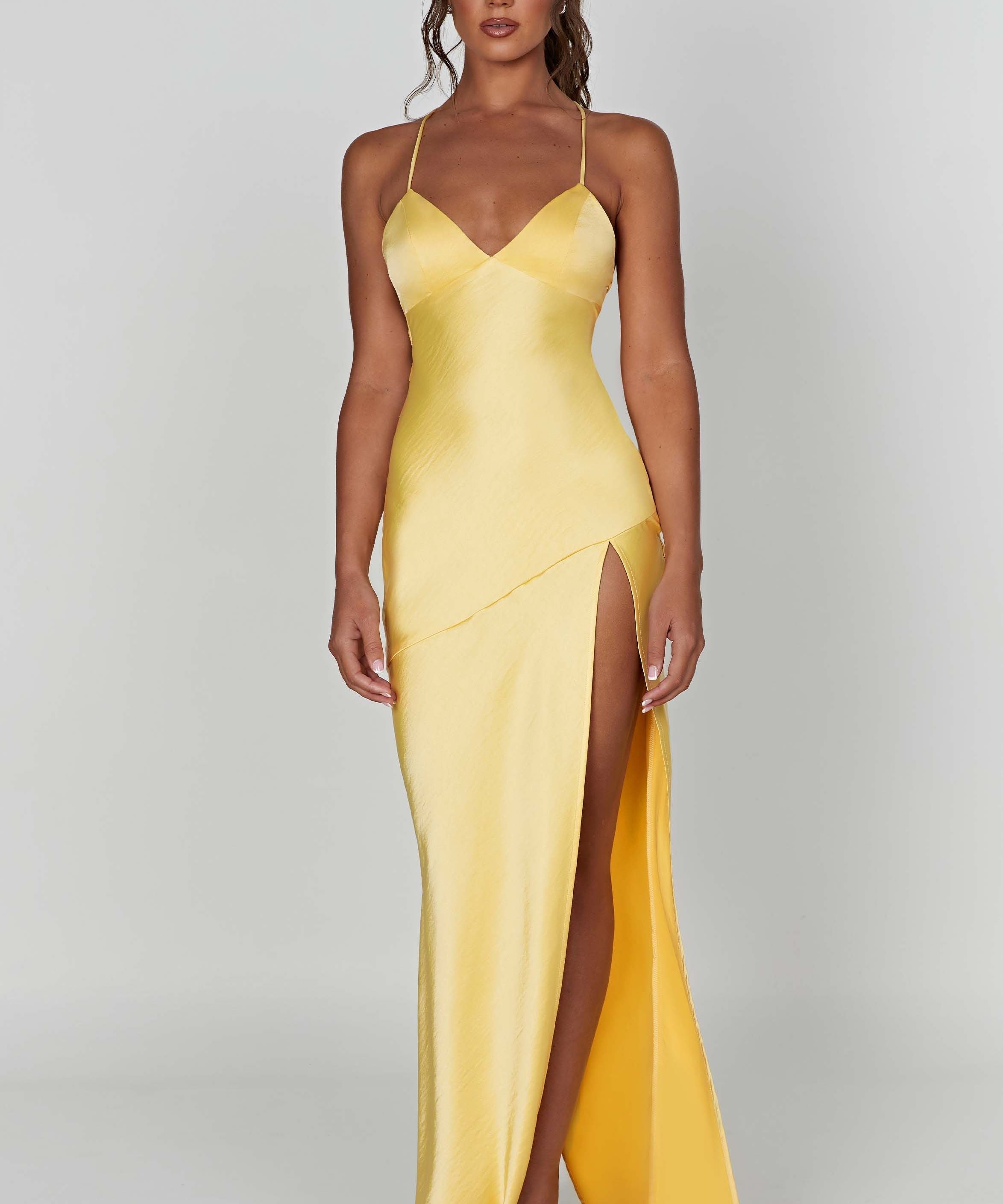 Alexia | Bias-Cut Plunging Satin Maxi Dress