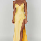 Alexia | Bias-Cut Plunging Satin Maxi Dress