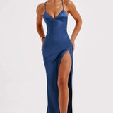 Alexia | Bias-Cut Plunging Satin Maxi Dress