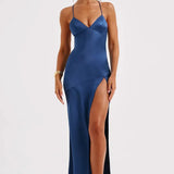 Alexia | Bias-Cut Plunging Satin Maxi Dress
