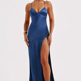 Alexia | Bias-Cut Plunging Satin Maxi Dress