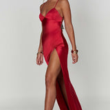 Alexia | Bias-Cut Plunging Satin Maxi Dress