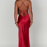 Alexia | Bias-Cut Plunging Satin Maxi Dress