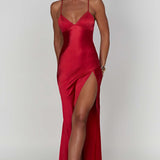 Alexia | Bias-Cut Plunging Satin Maxi Dress