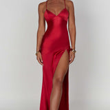Alexia | Bias-Cut Plunging Satin Maxi Dress