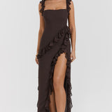Soho | Square Neck Thigh-High Slit Ruffle Side Maxi Dress