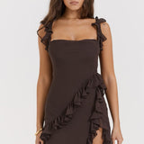 Soho | Square Neck Thigh-High Slit Ruffle Side Maxi Dress