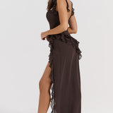 Soho | Square Neck Thigh-High Slit Ruffle Side Maxi Dress