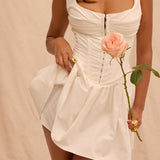 Cupido | White Stretch Twill Mini Dress – Romantic Tulle Layered Date Night Gown