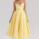 Solange | Soft Gathered Bodice V-Neck Sculpted Midi Dress