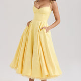 Solange | Soft Gathered Bodice V-Neck Sculpted Midi Dress