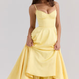 Solange | Soft Gathered Bodice V-Neck Sculpted Midi Dress