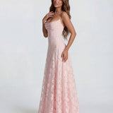 Sofia | Spaghetti Strap Straight Neckline Floral Lace Maxi Dress