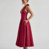 Evelyn | Halterneck Bustier Textured Jacquard Midi Dress