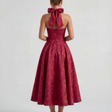 Evelyn | Halterneck Bustier Textured Jacquard Midi Dress