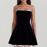 Marilla | Plush Black Velvet Strapless Mini Dress