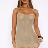Siranda | Sheer Open-Knit Fringe Mini Dress