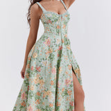 Sabrina | Floral Split Midi Dress – Romantic Spring Stretch Sundress