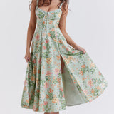 Sabrina | Floral Split Midi Dress – Romantic Spring Stretch Sundress