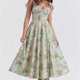 Sabrina | Floral Split Midi Dress – Romantic Spring Stretch Sundress