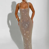 Madelyn | Rhinestone Embellished Stretch Net Maxi Dress