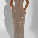 Madelyn | Rhinestone Embellished Stretch Net Maxi Dress