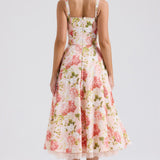Camellia | Corseted Bustier Floral Stretch Cotton Midi Dress