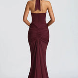 Bernadette | Plunging U-Wire Halter Draped Jersey Maxi Dress