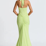 Bernadette | Plunging U-Wire Halter Draped Jersey Maxi Dress