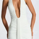 Bernadette | Plunging U-Wire Halter Draped Jersey Maxi Dress