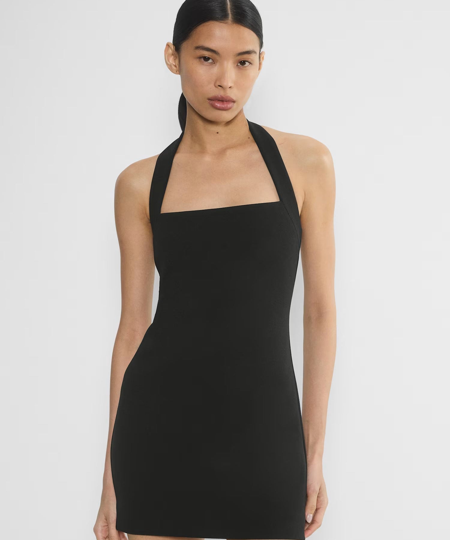 Colleen | Sleek Straight Neckline Tailored Structured Mini Dress