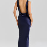 Felicia | Deep Sapphire Satin Cowl Neck Maxi Dress