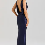 Felicia | Deep Sapphire Satin Cowl Neck Maxi Dress