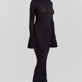 Sancha | Sheer Backless Black Knit Maxi Dress